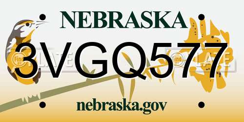 3VGQ577 Nebraska License Plate