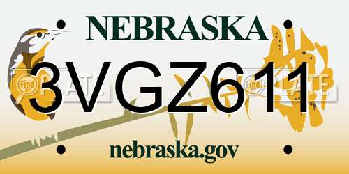 3VGZ611 Nebraska License Plate