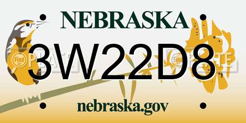 3W22D8 Nebraska License Plate