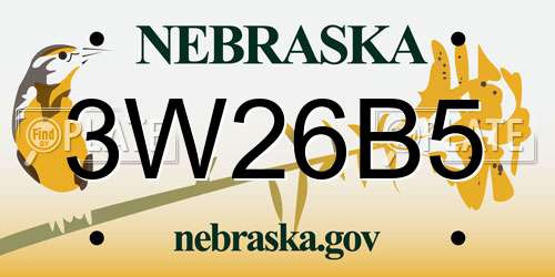 3W26B5 Nebraska License Plate