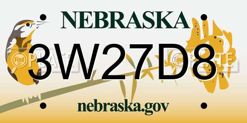 3W27D8 Nebraska License Plate