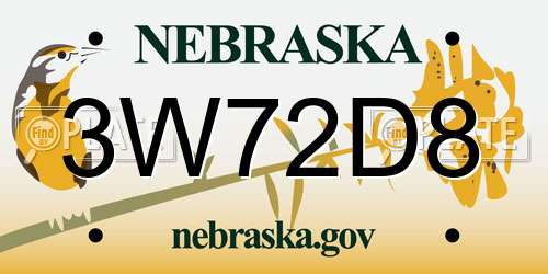 3W72D8 Nebraska License Plate