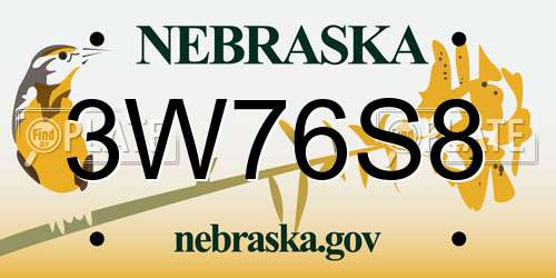3W76S8 Nebraska License Plate