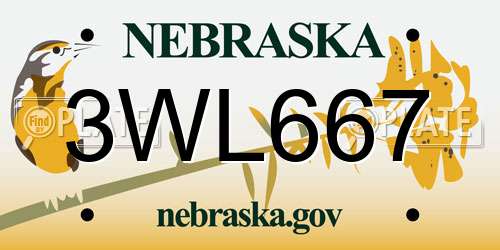 3WL667 Nebraska License Plate