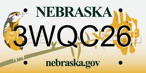 3WQC26 Nebraska License Plate