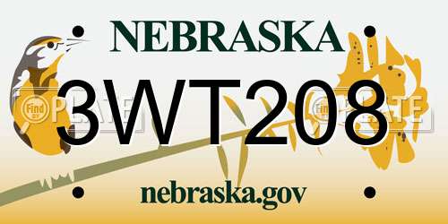 3WT208 Nebraska License Plate