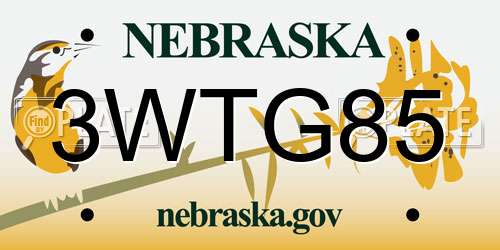 3WTG85 Nebraska License Plate