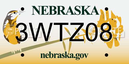 3WTZ08 Nebraska License Plate