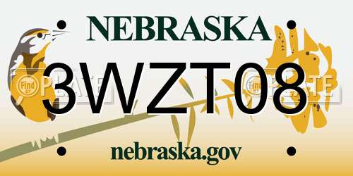3WZT08 Nebraska License Plate