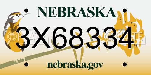 3X68334 Nebraska License Plate
