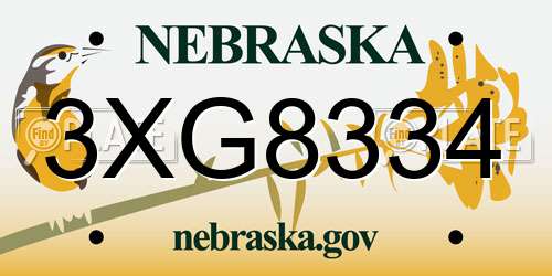 3XG8334 Nebraska License Plate