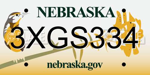 3XGS334 Nebraska License Plate