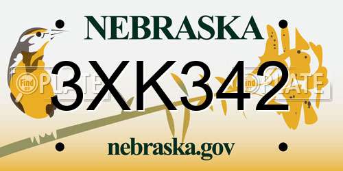 3XK342 Nebraska License Plate