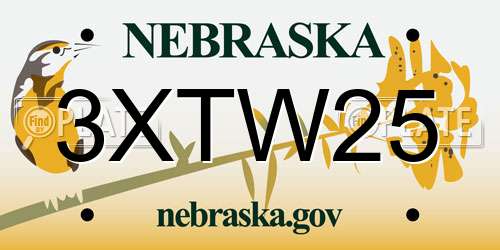 3XTW25 Nebraska License Plate