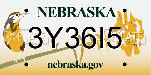 3Y36I5 Nebraska License Plate
