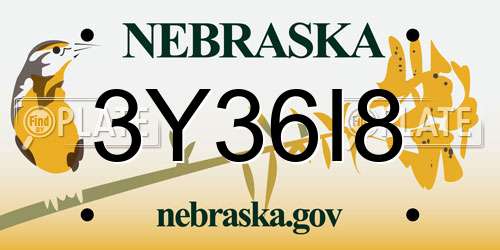 3Y36I8 Nebraska License Plate