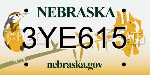 3YE615 Nebraska License Plate