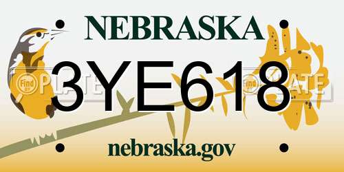 3YE618 Nebraska License Plate