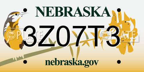 3Z07T3 Nebraska License Plate