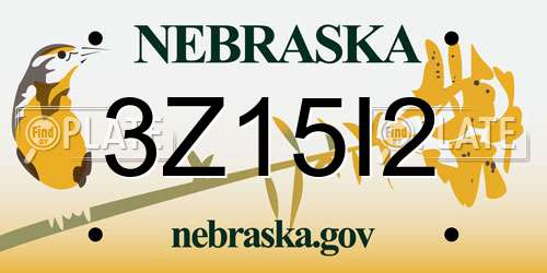 3Z15I2 Nebraska License Plate