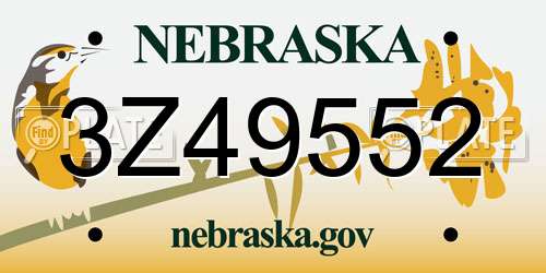 3Z49552 Nebraska License Plate