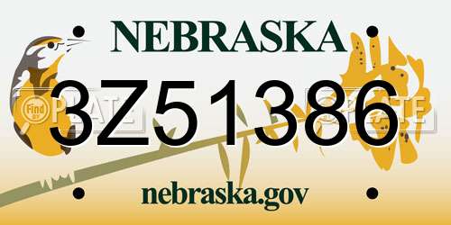 3Z51386 Nebraska License Plate