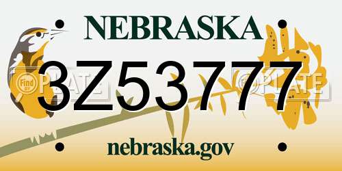 3Z53777 Nebraska License Plate