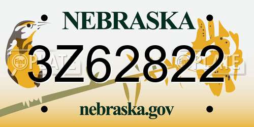 3Z62822 Nebraska License Plate