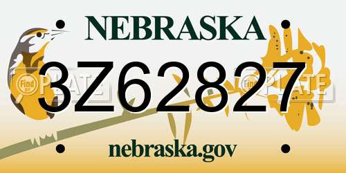 3Z62827 Nebraska License Plate