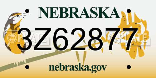 3Z62877 Nebraska License Plate