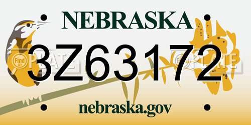 3Z63172 Nebraska License Plate