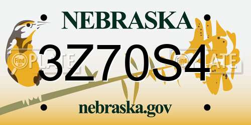 3Z70S4 Nebraska License Plate