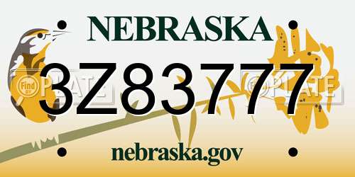 3Z83777 Nebraska License Plate