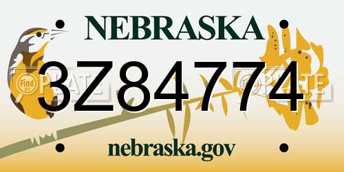 3Z84774 Nebraska License Plate