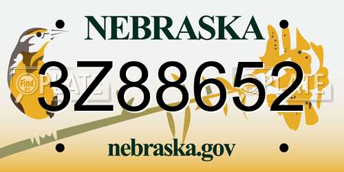 3Z88652 Nebraska License Plate