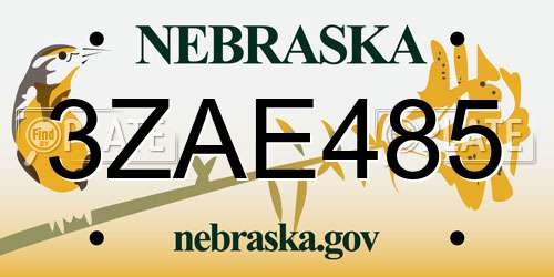 3ZAE485 Nebraska License Plate
