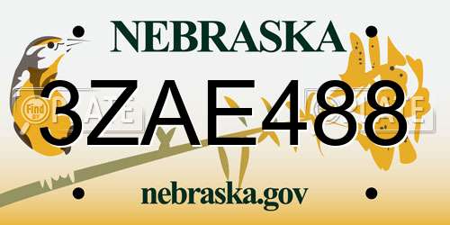3ZAE488 Nebraska License Plate