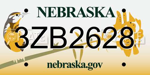 3ZB2628 Nebraska License Plate