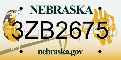3ZB2675 Nebraska License Plate