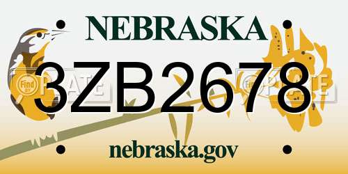 3ZB2678 Nebraska License Plate