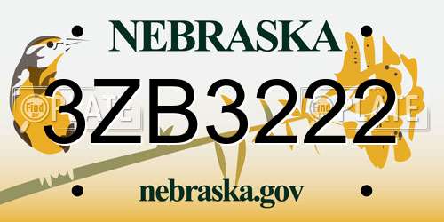 3ZB3222 Nebraska License Plate