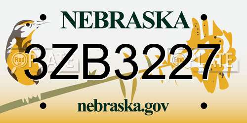 3ZB3227 Nebraska License Plate