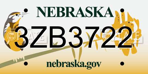 3ZB3722 Nebraska License Plate