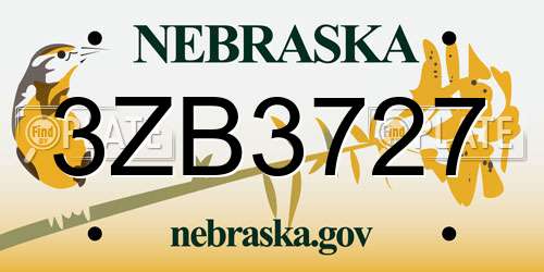3ZB3727 Nebraska License Plate