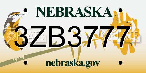 3ZB3777 Nebraska License Plate
