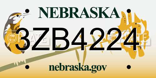 3ZB4224 Nebraska License Plate