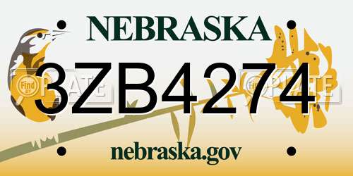 3ZB4274 Nebraska License Plate