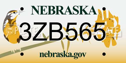 3ZB565 Nebraska License Plate