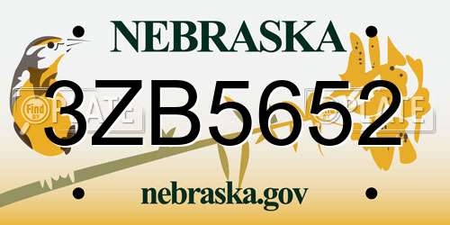 3ZB5652 Nebraska License Plate