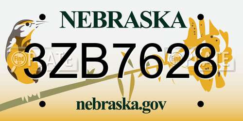 3ZB7628 Nebraska License Plate